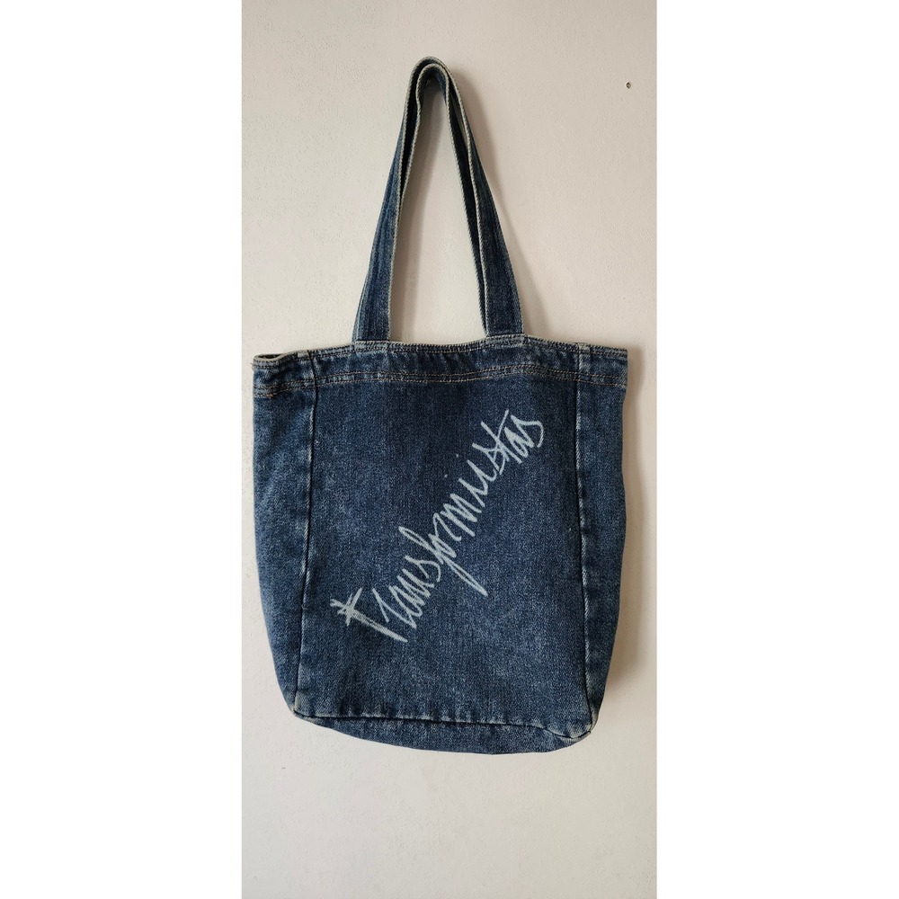 E8 by Miista Transfeministas Denim Tote Bag Blue White Graphic